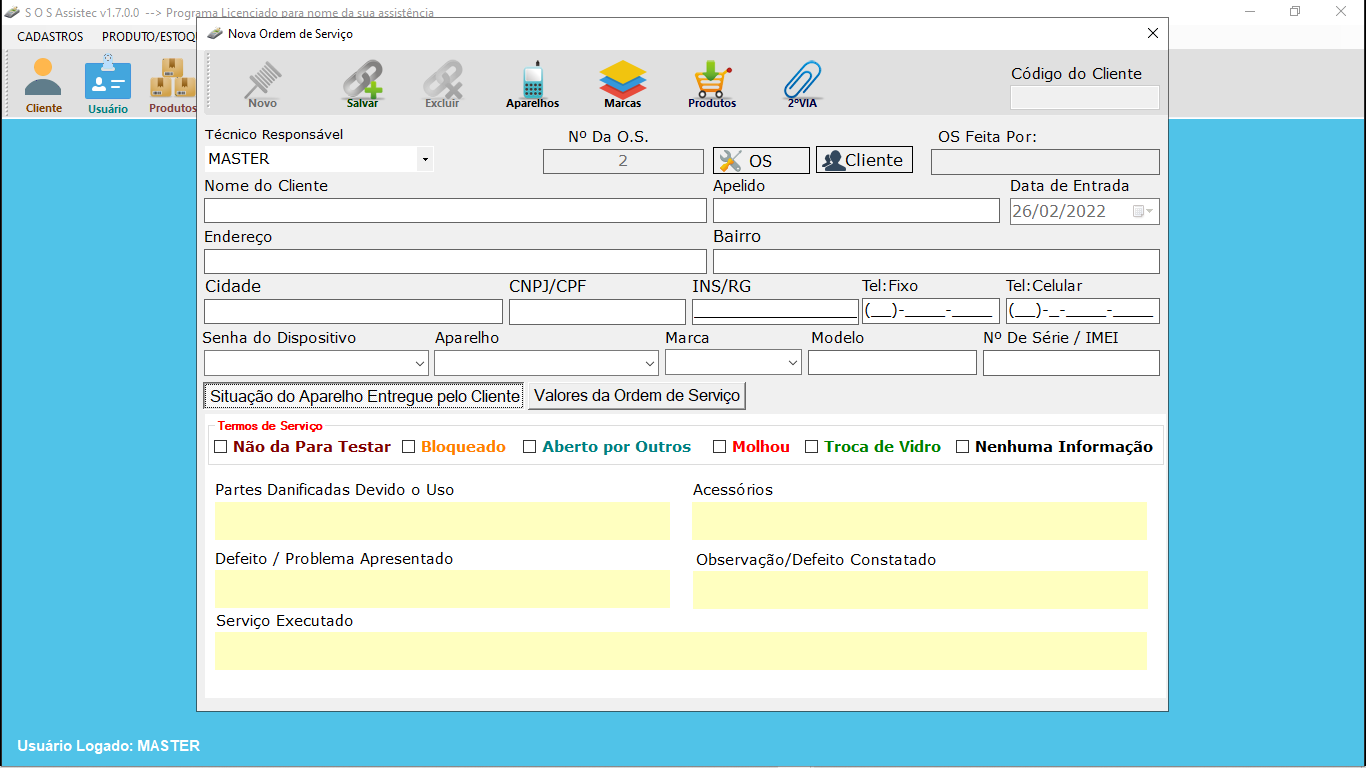 Tela de Ordem de Serviço